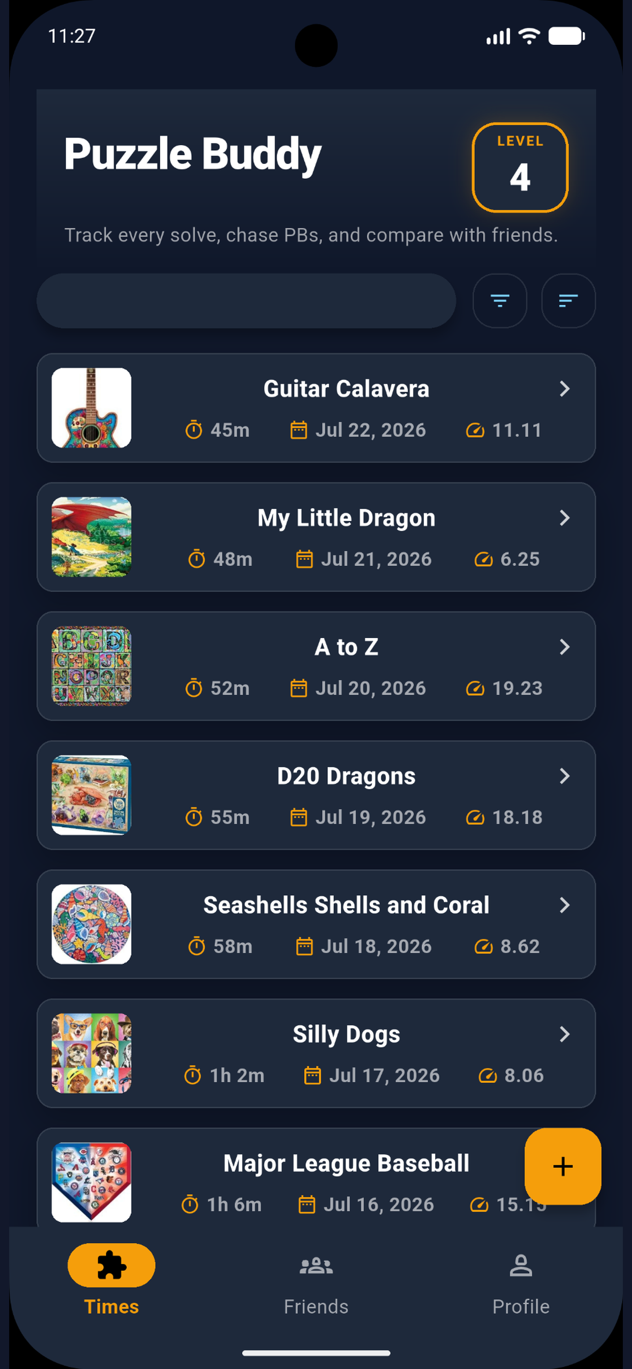PuzzleTime puzzle times screen
